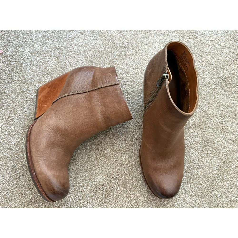 Cork-Ease Brown/Tan Leather Zip Wedge Ankle Boots US 8.5 EU 40 Classic